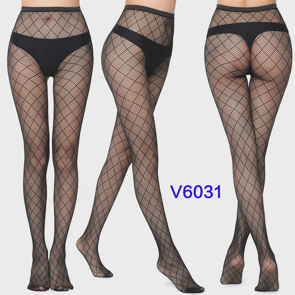Dames Visnet Panty's met Jacquard Weefsel - Gothic Kant & Spider Net Stijl