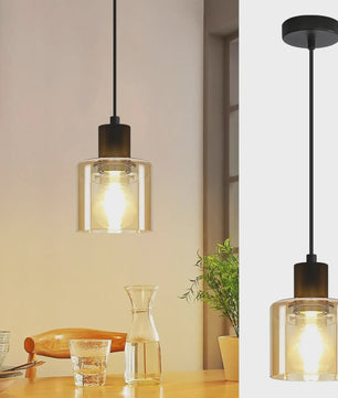 Vintage Glazen Hanglamp Zwart - Retro Industriële Stijl E27 Fitting