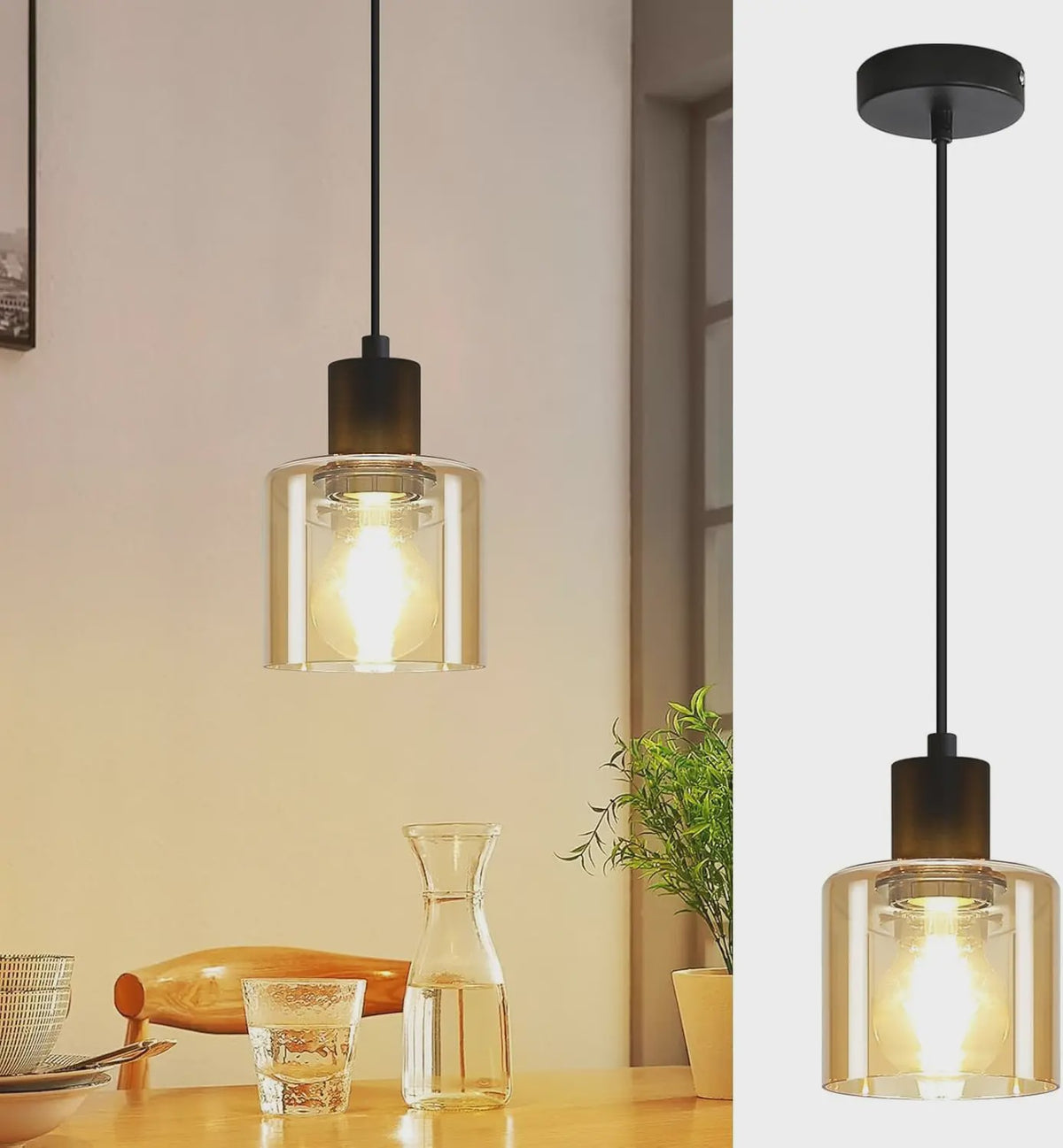 Vintage Glazen Hanglamp Zwart - Retro Industriële Stijl E27 Fitting
