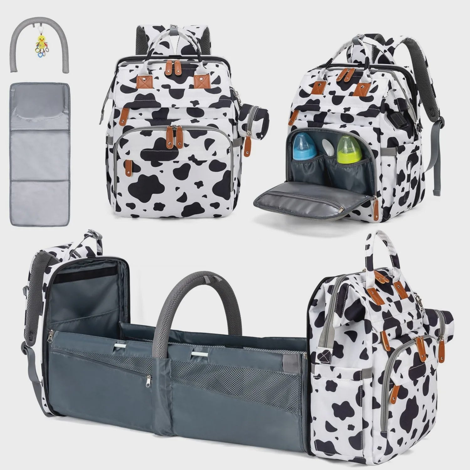 Multifunctionele Baby Luiertas Rugzak met Inklapbaar Babybedje en USB Laadpoort