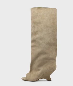 Zomer Peep Toe Laarzen met Hoge Blokhak - Elegante Lange Laarzen voor Dames
