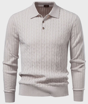 Heren Kabel Gebreide Polo Trui - Casual Slim Fit Herfst Winter