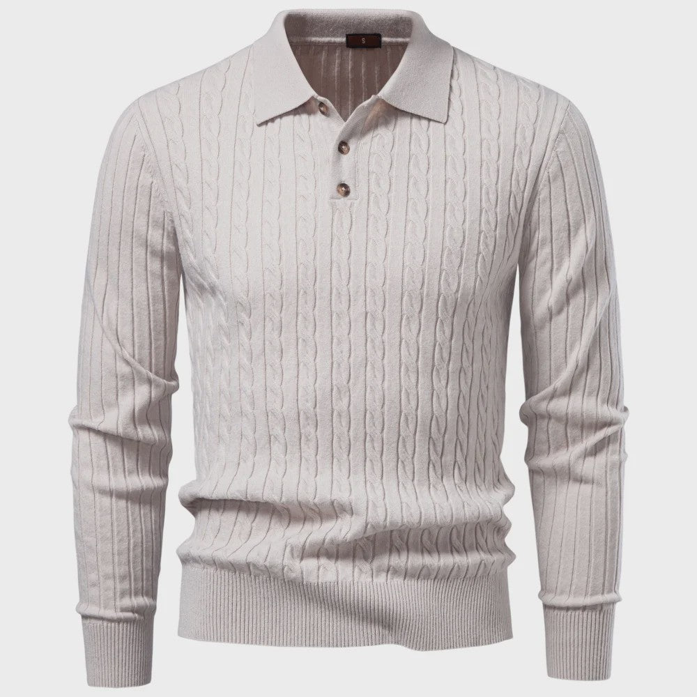 Heren Kabel Gebreide Polo Trui - Casual Slim Fit Herfst Winter