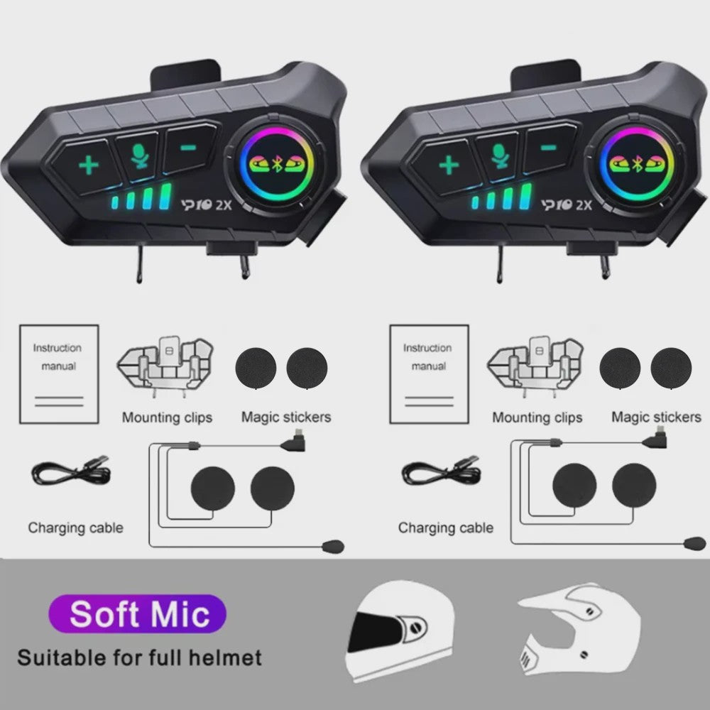 Kebidumei YP10 2X Motorhelm Intercom Headset - Bluetooth 5.3, 300m Bereik, Waterdicht