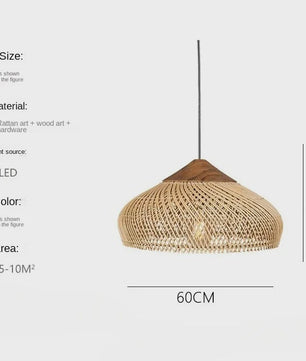 60cm Wabi Sabi Rotan Hanglamp - Japanse Retro Design voor Woonkamer & Eetkamer