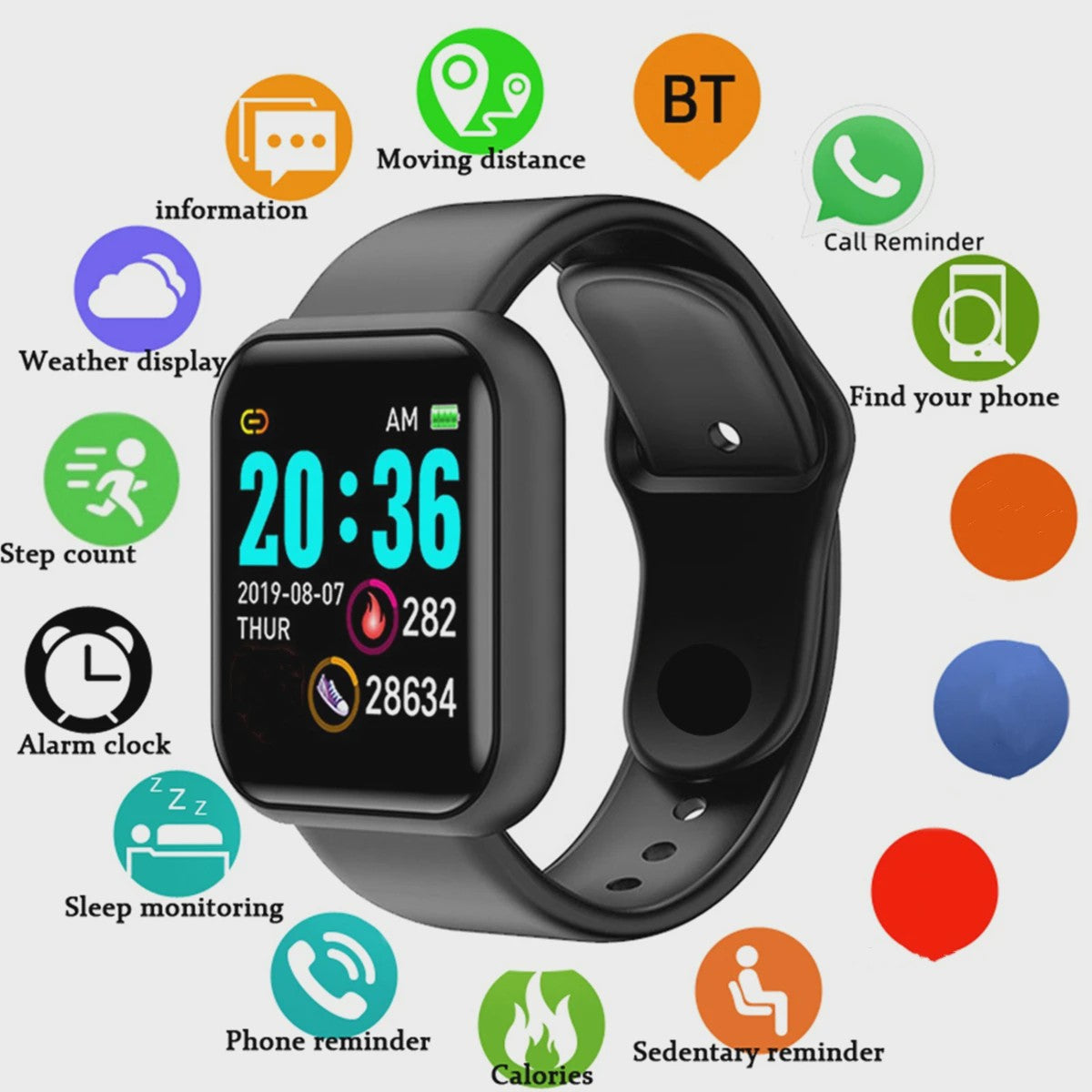 Smartwatch voor Heren & Dames: Fitness Tracker, Bericht Notificaties & Meer - Elektronisch Polshorloge