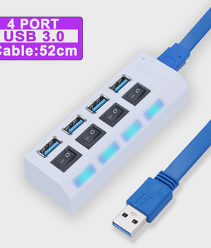 USB Hub 3.0/2.0 met 4 of 7 poorten, individuele schakelaars en LED-indicatoren