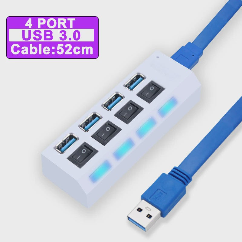 USB Hub 3.0/2.0 met 4 of 7 poorten, individuele schakelaars en LED-indicatoren