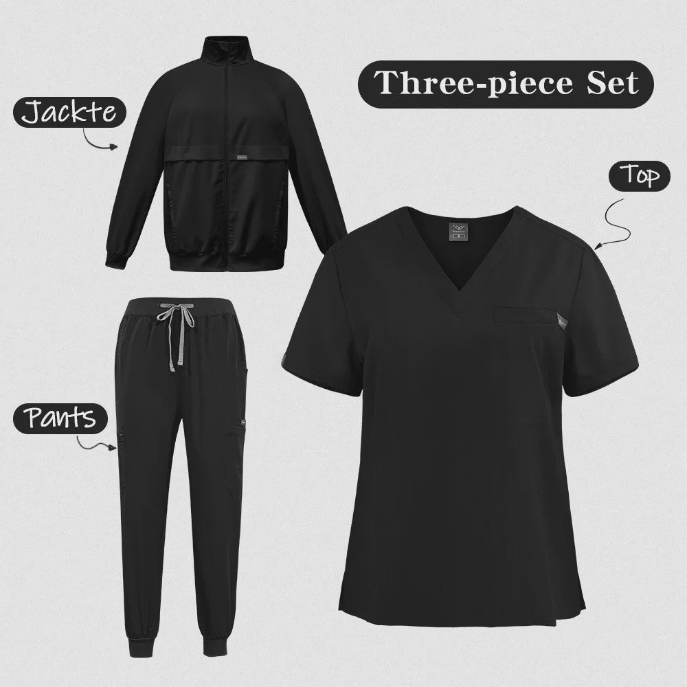 3-delige Unisex Medische Scrub Set: Jas, Top & Broek voor Zorgprofessionals