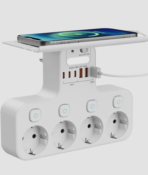 Multifunctionele Stekkerdoos met Telefoonhouder, 4 Stopcontacten en 6 USB-poorten