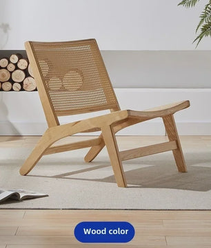 Luxe Fauteuil van Massief Hout en Rotan - Stijlvolle Relaxstoel voor Woonkamer of Balkon