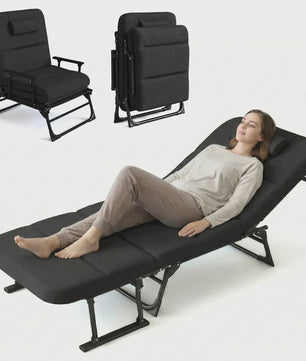 Verstelbare Loungestoel en Campingbed 6 standen, inklapbaar, 200kg belastbaar, met kussen