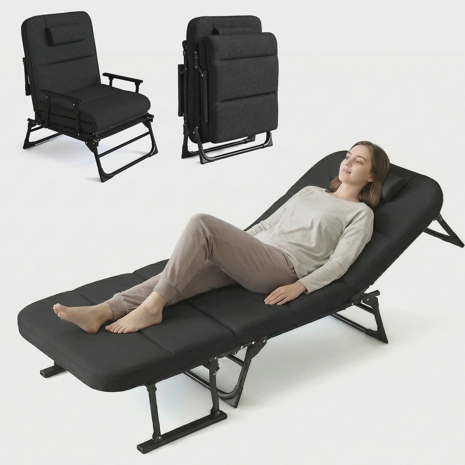 Verstelbare Loungestoel en Campingbed 6 standen, inklapbaar, 200kg belastbaar, met kussen
