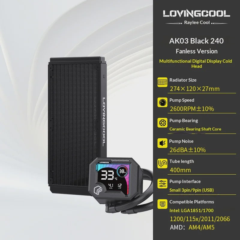 LOVINGCOOL AK 240/360mm ARGB Waterkoeler met Digitaal Display en Abyss Mirror
