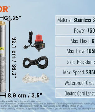 Dompelpomp RVS - Krachtige Waterpomp voor Diepe Putten (370W-1100W)