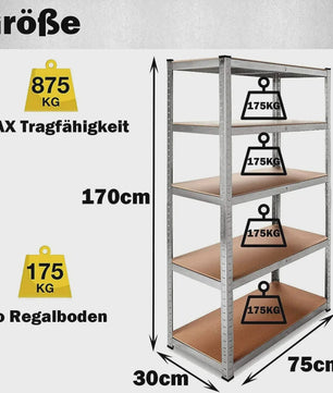 DayPlus Storage Shelving Heavy Duty Adjustable Boltless Garage Metal Shelf, Workshop Shelf, Max Load 875kg,Easy Installation