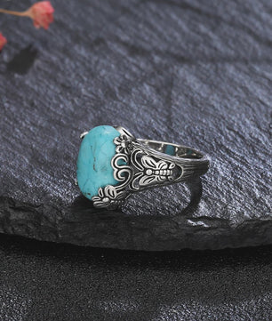 S925 Zilveren Ring met Ovaal Natuurlijke Turkoois - Fijne Sieraden voor Dames en Heren