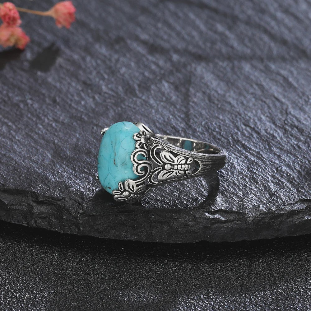 S925 Zilveren Ring met Ovaal Natuurlijke Turkoois - Fijne Sieraden voor Dames en Heren