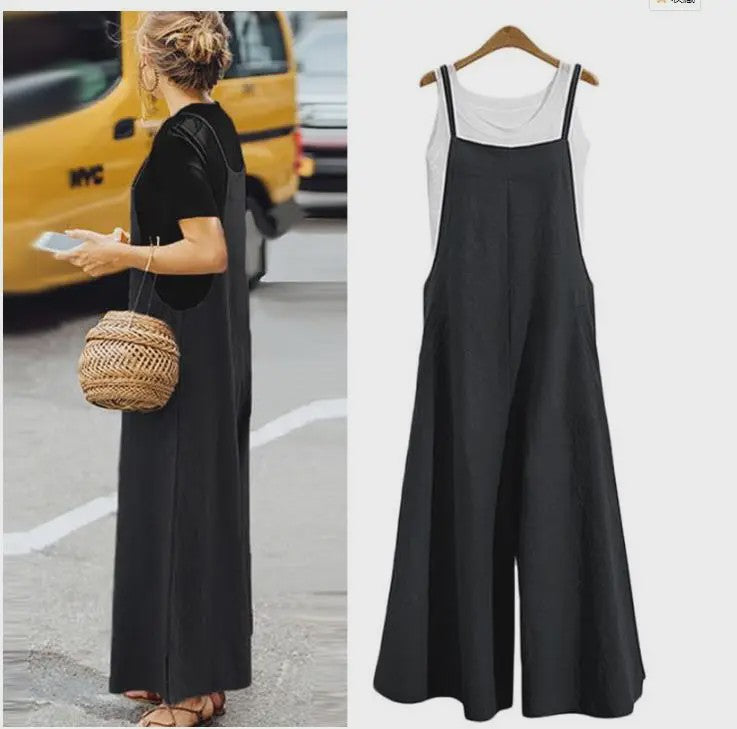 Dames Jumpsuit Zomer Mouwloos Katoen Linnen met Wijde Pijpen - Casual en Comfortabel