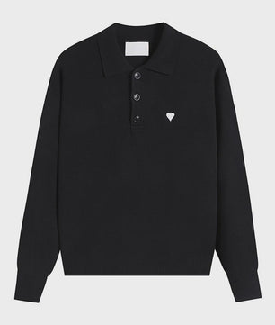 Dames Gebreide Poloshirt met Omvouwbare Kraag en Hartje - Comfortabel & Ademend