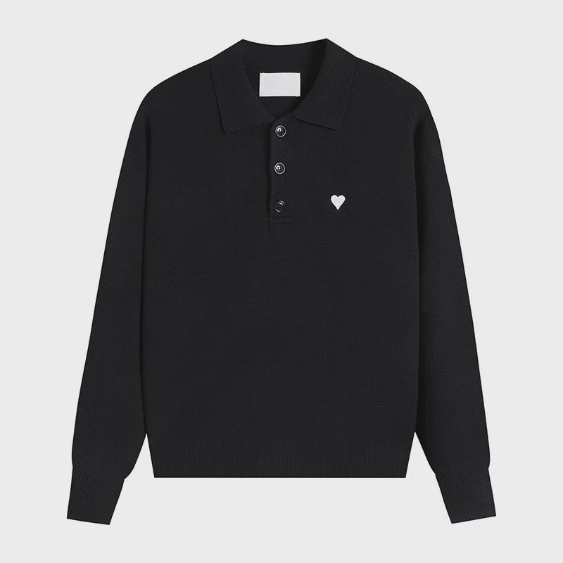 Dames Gebreide Poloshirt met Omvouwbare Kraag en Hartje - Comfortabel & Ademend