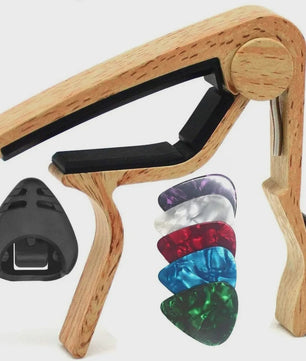 7-delige Gitaar Capo Set met 5 Picks en Houder - Zwart & Zilver