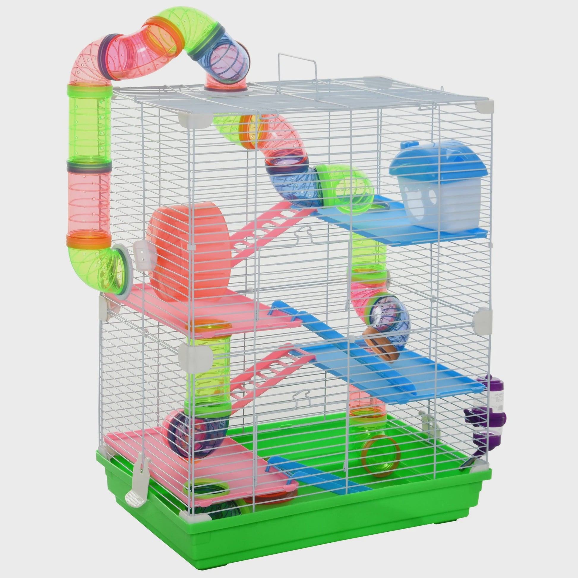 Ruime Hamsterkooi met Tunnels, Platforms, Wieltje en Accessoires (46x30x58 cm)