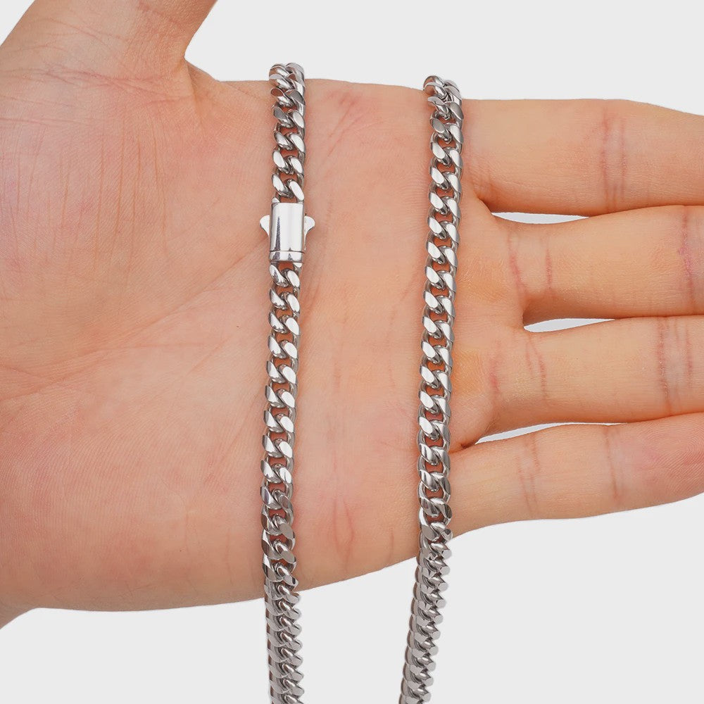 Zilverkleurige Roestvrij Staal Cubaanse Miami Link Ketting (6mm-14mm)