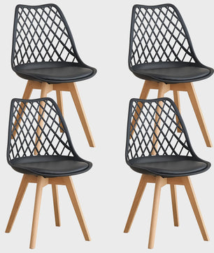 Moderne Eetkamerstoelen Set (4/6 stuks) - Mesh Rug, Houten Poten & Gestoffeerde Zitting