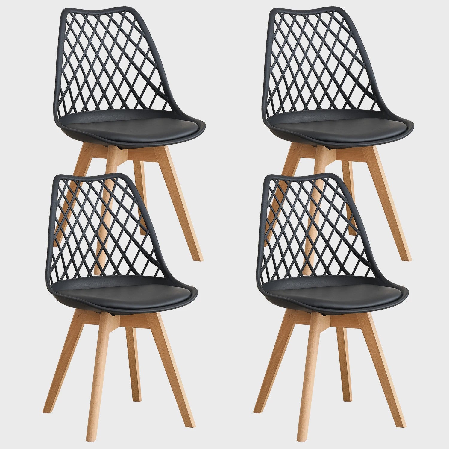 Moderne Eetkamerstoelen Set (4/6 stuks) - Mesh Rug, Houten Poten & Gestoffeerde Zitting