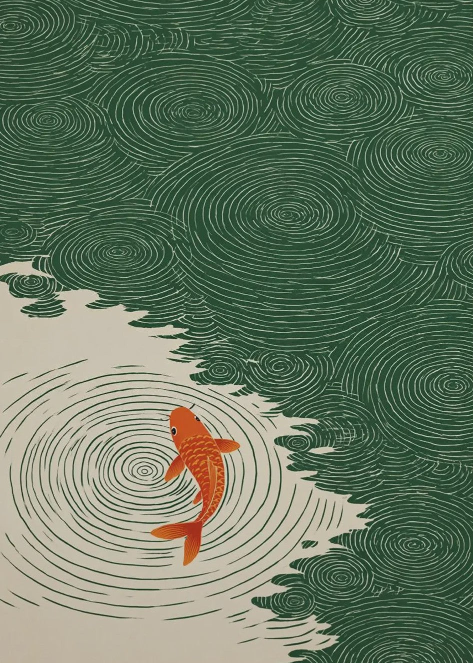 Japanse Canvas Poster: Zen Bos, Koi Vis & Kraanvogel - Sfeervolle Wanddecoratie