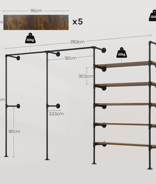 Industriële Wandkapstok met Open Kledingrek en MDF Planken