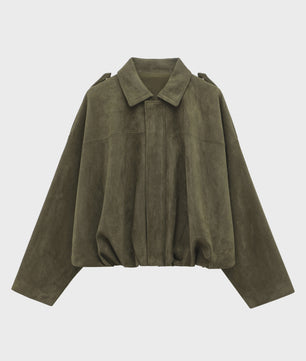 Dames Vintage Suède Bomberjack - Bruin/Groen - Loose Fit Casual Jas