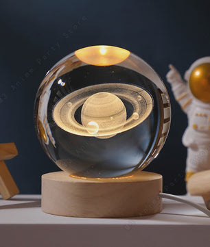 Uniek 3D Kristallen Bol Nachtlampje met LED - Galaxy, Saturnus & Maan Designs - Sfeervolle Decoratie