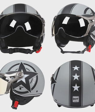 Retro Jethelm Open Face Motorhelm met Afneembaar Vizier - Vintage Scooter & Vespa Helm