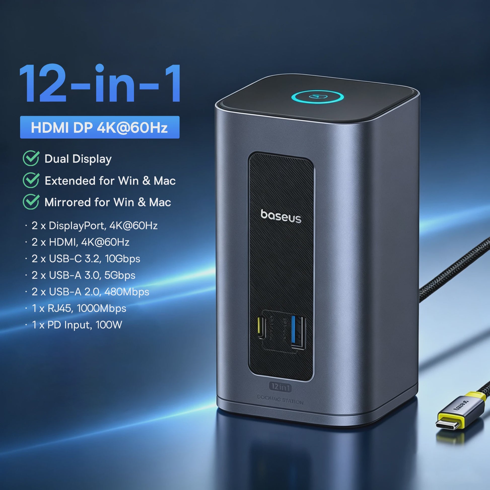 Baseus 15-in-1 USB-C Docking Station met 160W PD & 25W Draadloze Charger