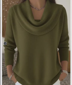 Dames Drapé Hals Trui - Effen Kleur Lange Mouwen - Herfst/Winter Collectie