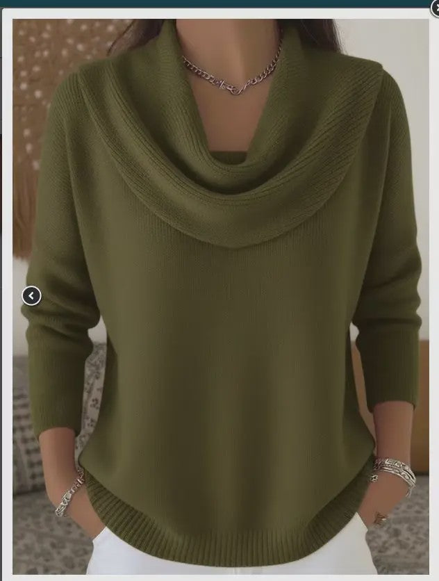 Dames Drapé Hals Trui - Effen Kleur Lange Mouwen - Herfst/Winter Collectie