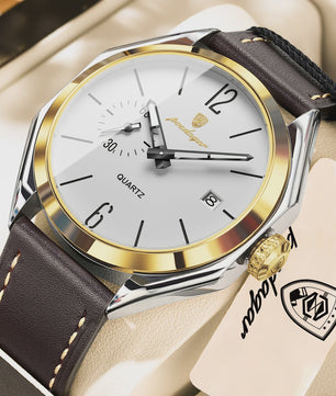 POEDAGAR Herenhorloge Leer - Zakelijk & Casual Kwarts Horloge met Datum & Waterdicht