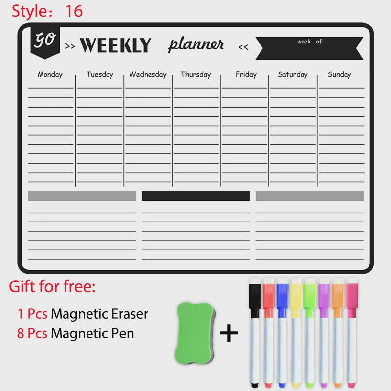 Magnetisch Whiteboard Kalender A3: Maandelijkse & Wekelijkse Planner, Krasvrij & Uitwisbaar voor Koelkast