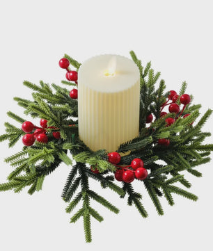 Kerst Krans met Bessen, Denneappels en Kaarsenhouder - Tafeldecoratie