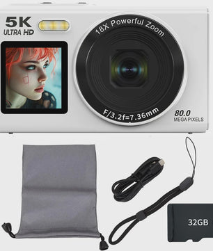 Ourlife Digitale Camera 5K 80MP met 18x Zoom, WIFI & Dual IPS Scherm - Vintage Vlog Camera