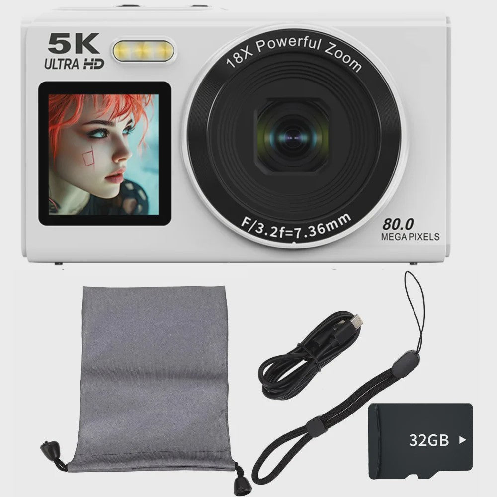 Ourlife Digitale Camera 5K 80MP met 18x Zoom, WIFI & Dual IPS Scherm - Vintage Vlog Camera