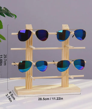 Houten Brillen Display Standaard - 5 Lagen Opbergrek voor Zonnebrillen en Optische Brillen