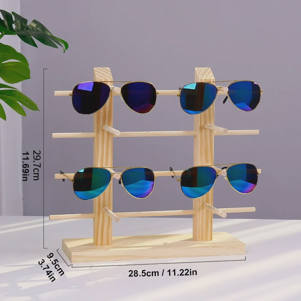 Houten Brillen Display Standaard - 5 Lagen Opbergrek voor Zonnebrillen en Optische Brillen