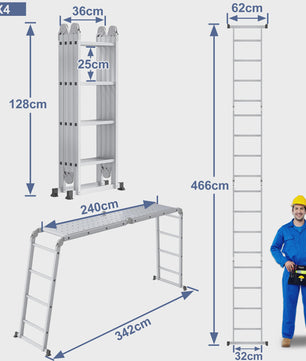 6-in-1 Aluminium Multifunctionele Ladder met Platform - Verstelbaar & Inklapbaar