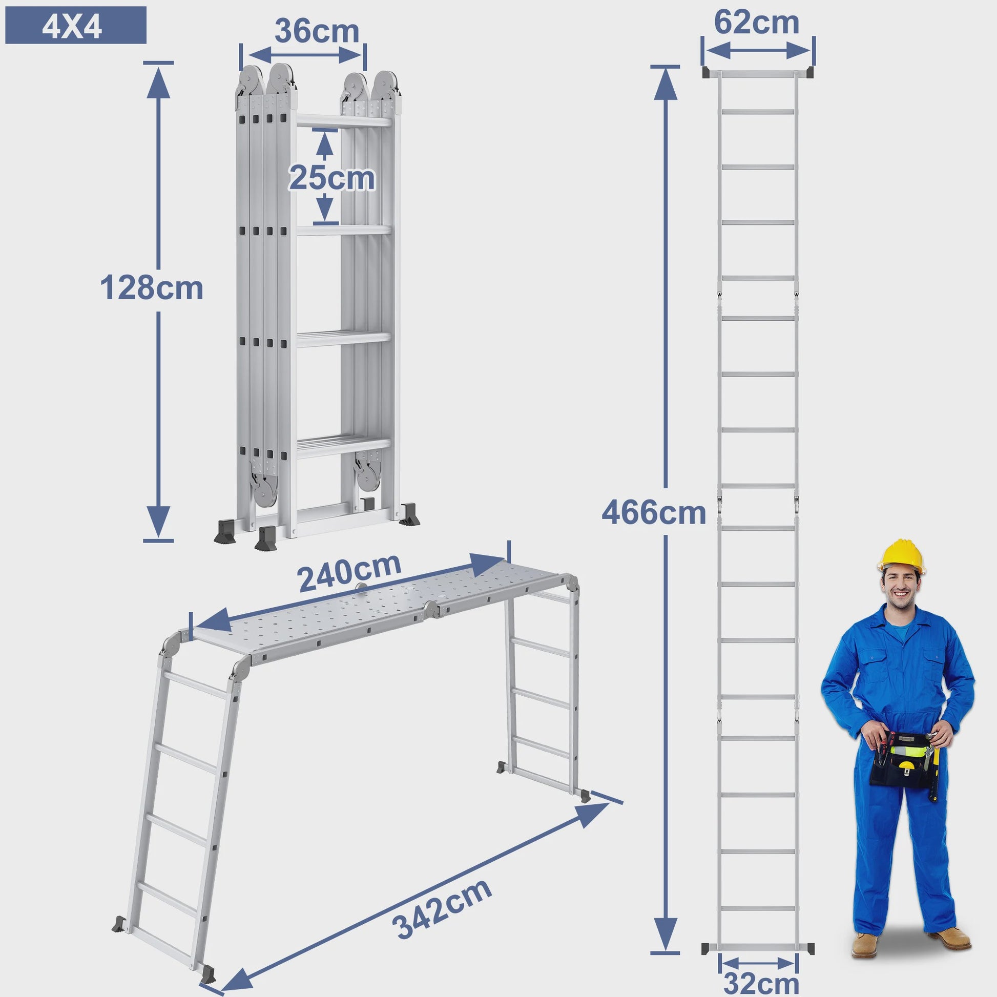 6-in-1 Aluminium Multifunctionele Ladder met Platform - Verstelbaar & Inklapbaar