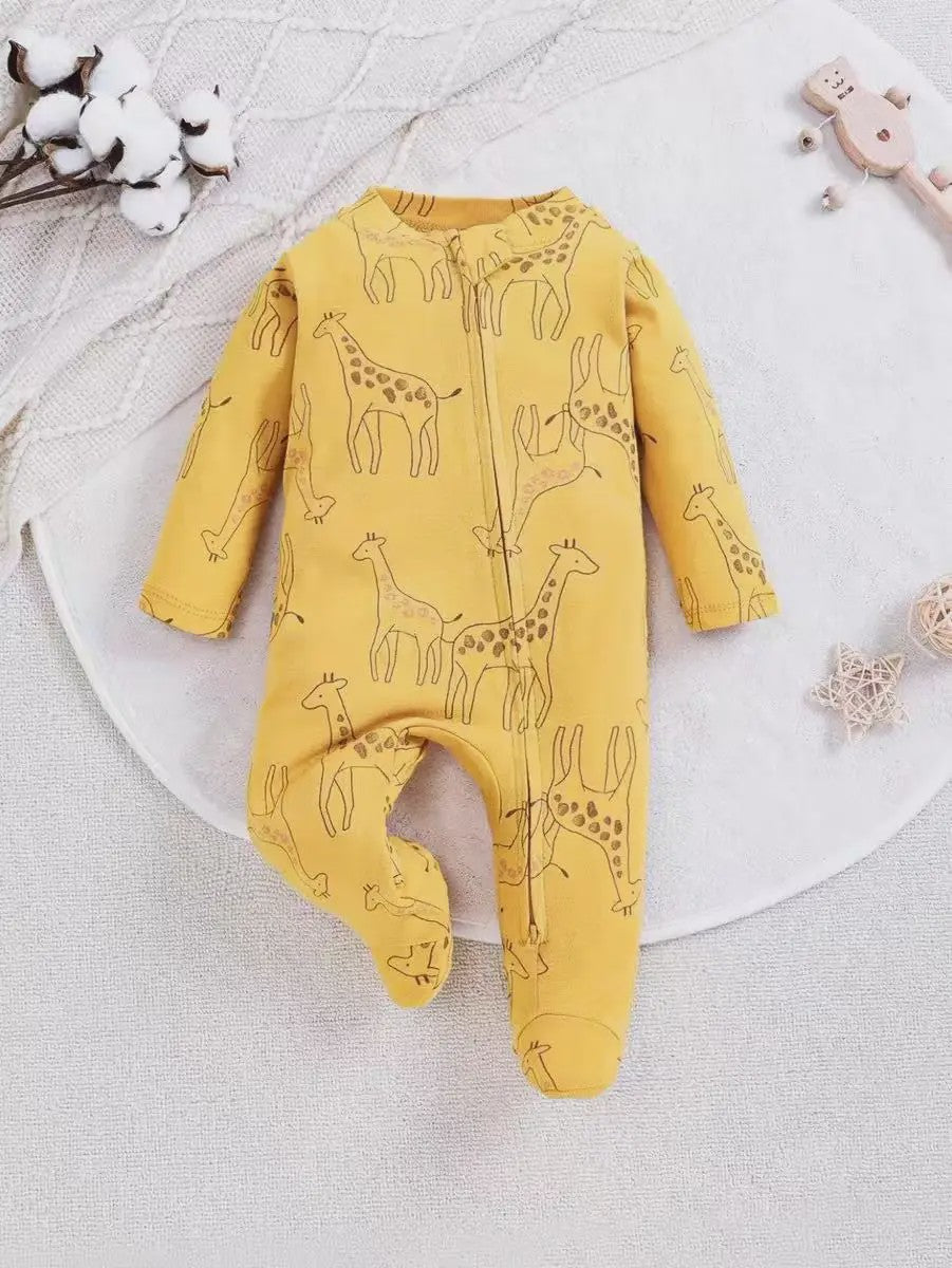 Katoenen Newborn Pyjama met Voetjes en Ritssluiting - Romper voor Jongens en Meisjes (0-12 Maanden)