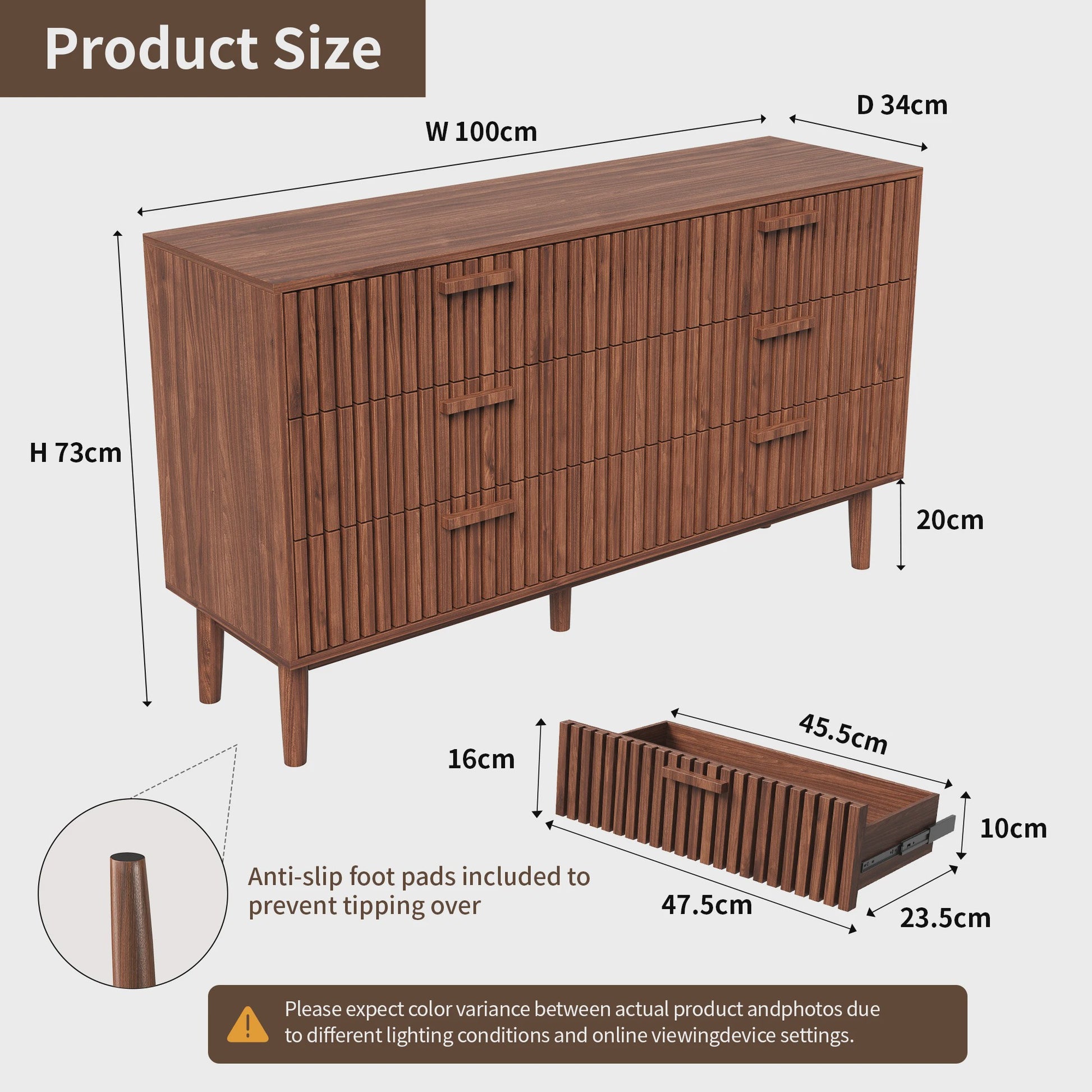 Moderne Houten Ladekast - 4 of 6 Laden - Retro Design Dressoir voor Slaapkamer & Woonkamer