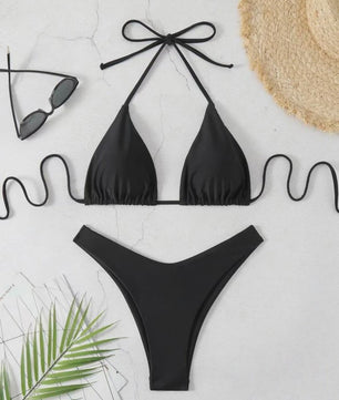 Dames Bikini Thong - Sexy Braziliaanse Stijl met Halter en Vetersluiting - Verkrijgbaar in Wit, Zwart & Koffie
